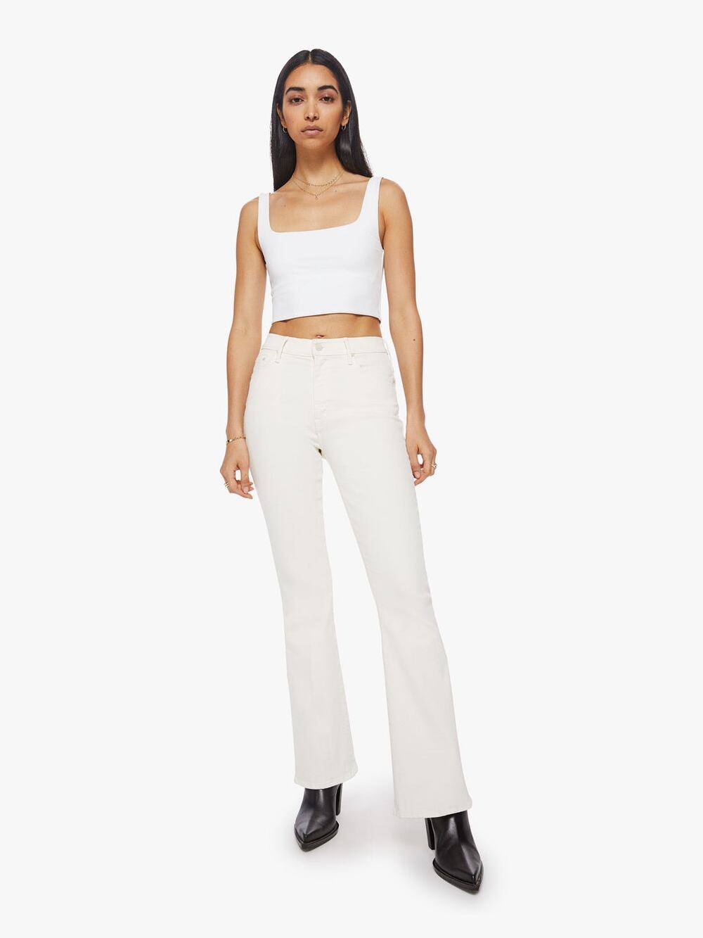 MOTHER High Waisted Weekendwr Skimp in Marshmallow Flare Jeans — 32 NWT